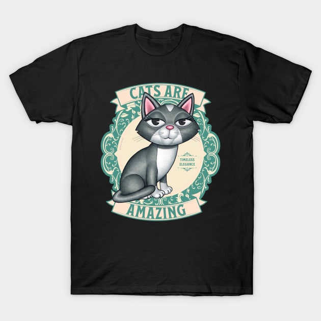 Beautiful Gray White Kitty with Green Wreath Cats are amazing T-Shirt by Danny Gordon Art